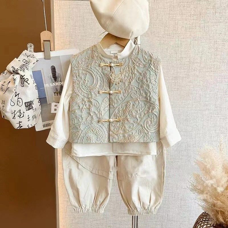 新中式男童女童中国风汉服唐装时尚国潮秋冬三件套装宝宝周岁礼服