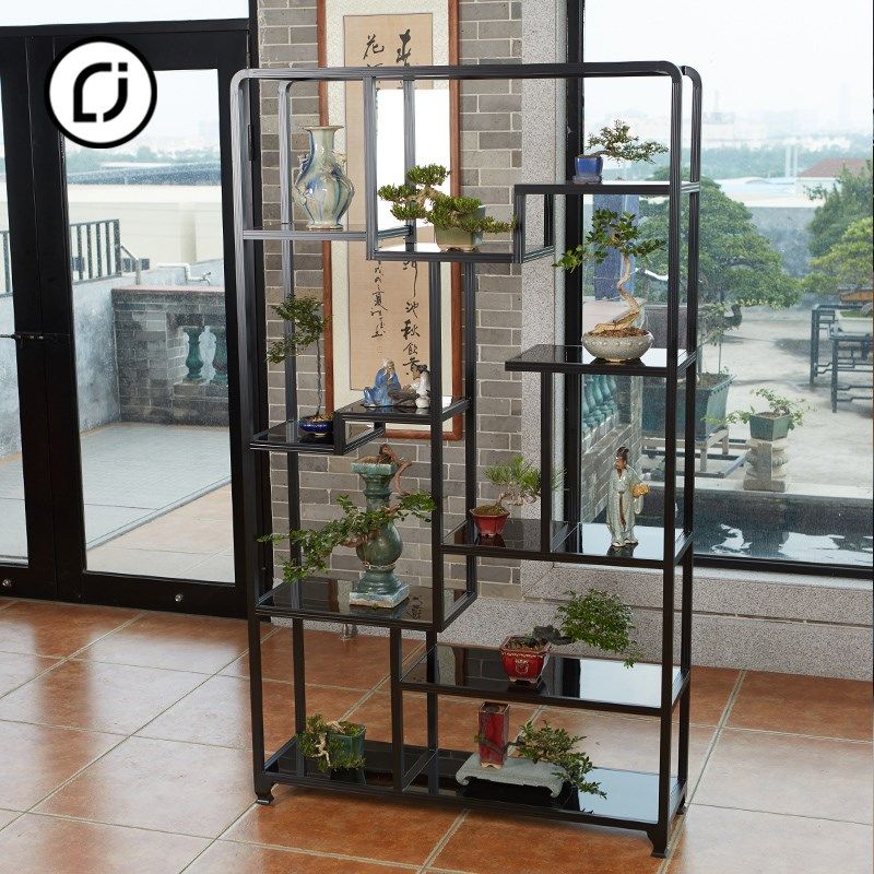 博古架铝合金新中式花架多肉架玄关隔断多宝阁置物架茶具茶叶展示