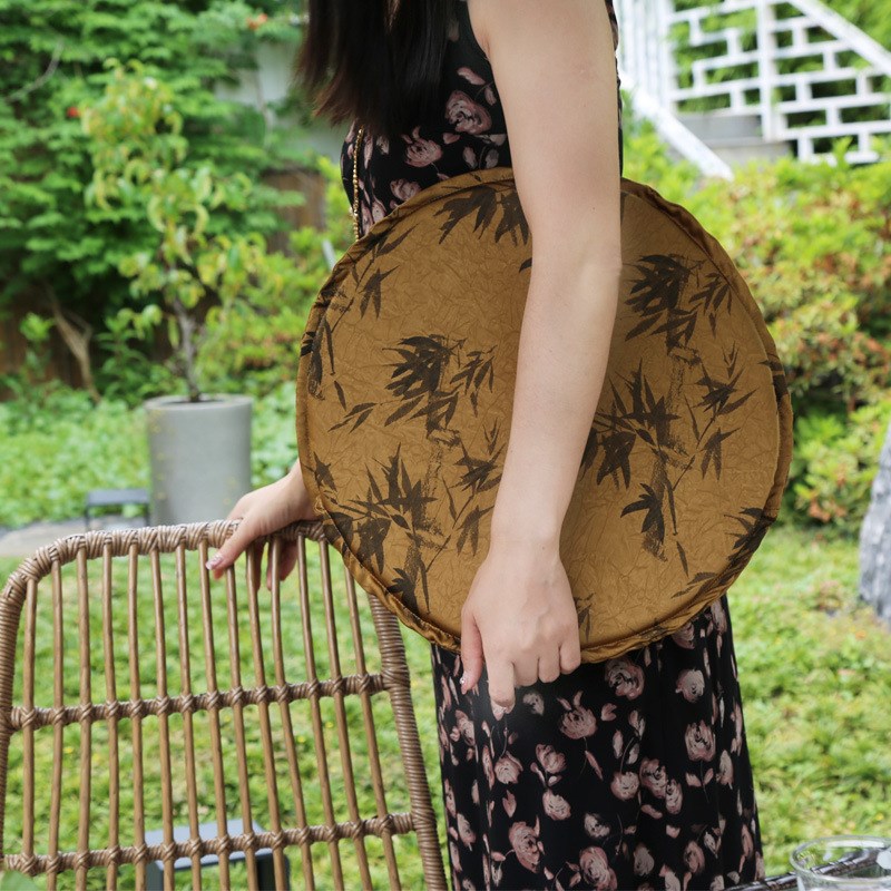 新中式坐垫客厅家用花园竹子座椅垫子飘窗垫方形绸缎海绵座垫