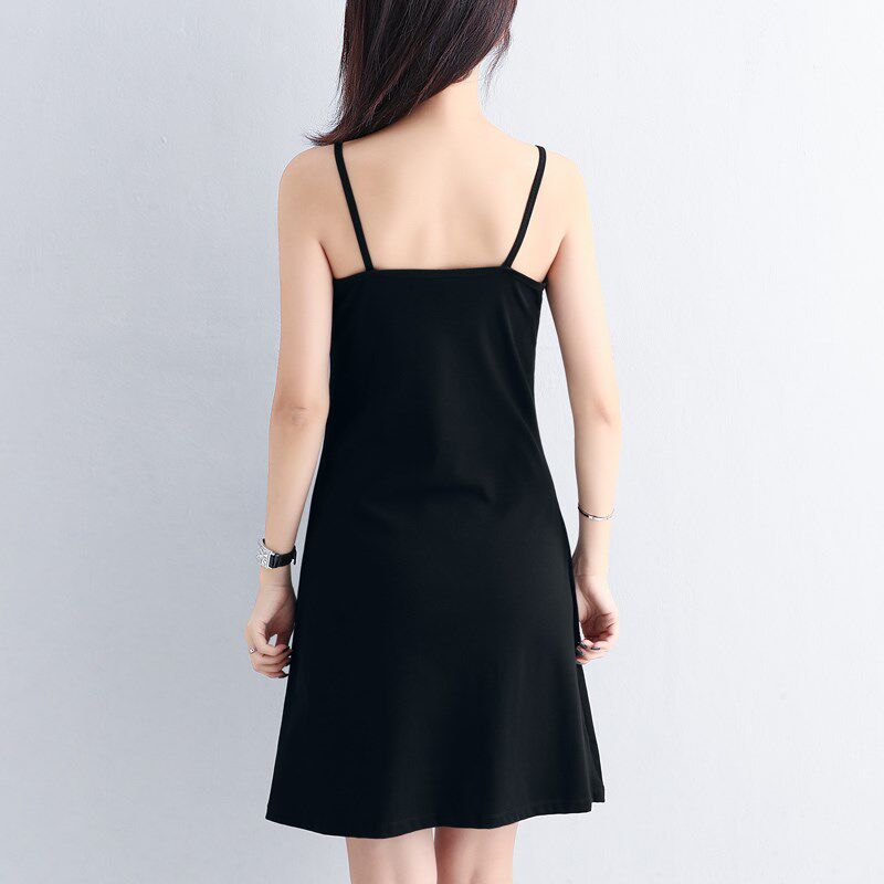 黑色吊带连衣裙女内搭夏季新款性感收腰气质打底a字背心裙中长款
