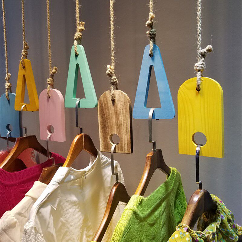 实木复古吊架服装店吊链展示架上墙服装架麻绳吊环女装挂衣服吊挂