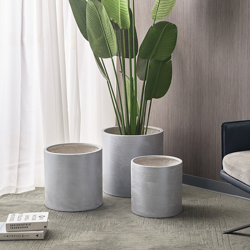 大型花盆花器摆件组合水泥花盆直筒高款大口径灰色简约个性特大号