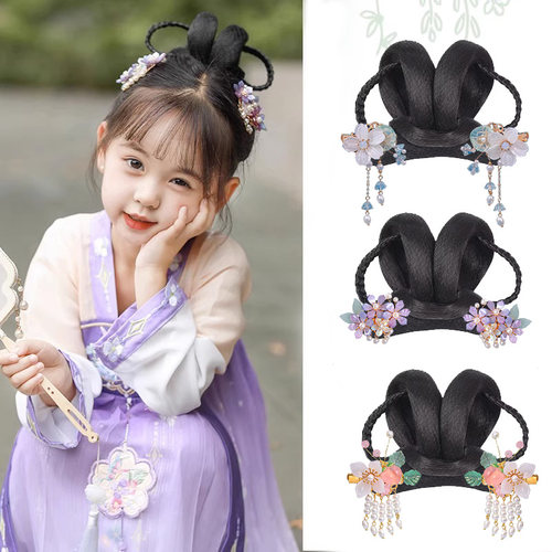 儿童汉服假发头饰古风发髻古装假发包懒人发箍女童汉服造型发饰