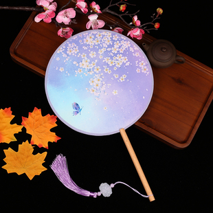 流苏圆扇 汉服古装 古风扇子仙气古典团扇双面中国风舞蹈扇女式 夏季