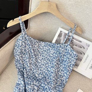 捡漏碎花连衣裙女装 海边度假高个子到脚踝收腰吊带长裙 小个子夏季