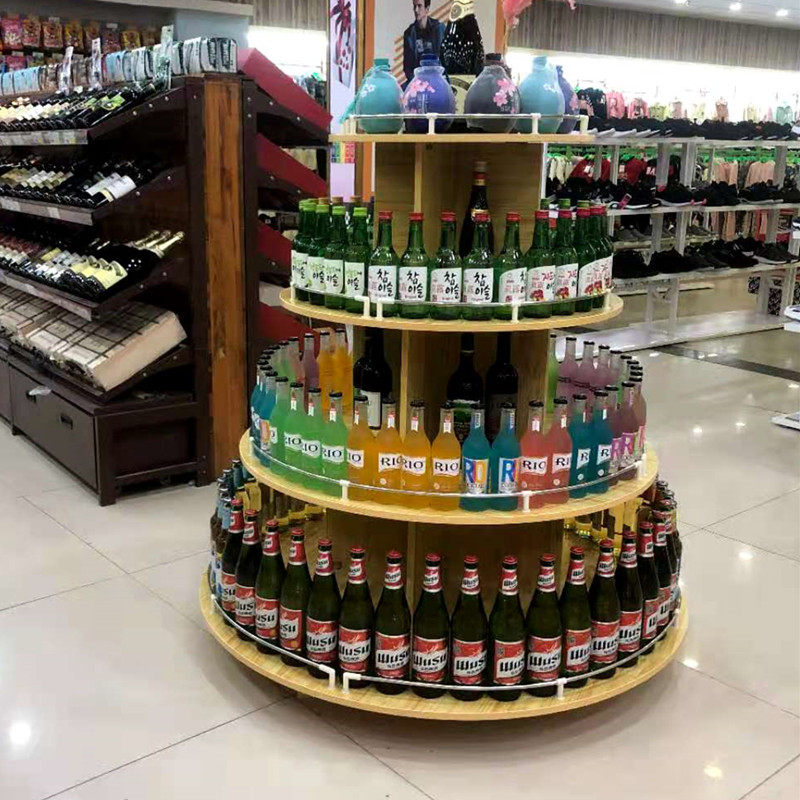 中岛柜奶粉展柜化妆品鞋店护栏木质货架圆形围栏展示柜货柜陈列柜