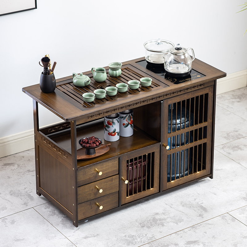 新中式家用移动茶桌客厅小茶台边几泡茶几茶车茶柜烧水壶一体套装