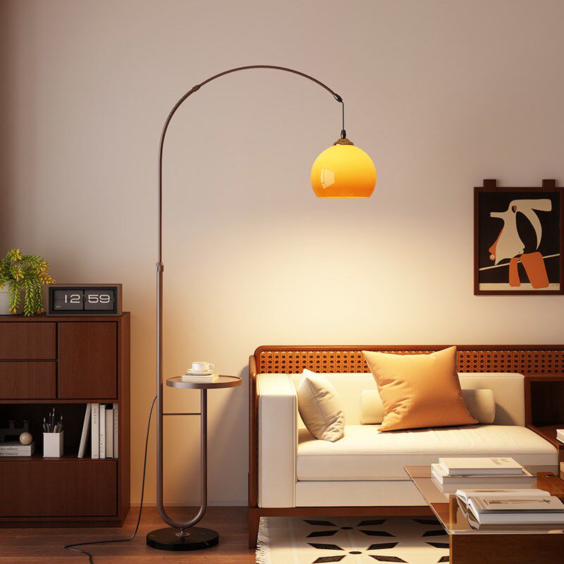 新款法式中古钓鱼灯落地灯客厅卧室沙发旁边几复古高级感柚子台灯