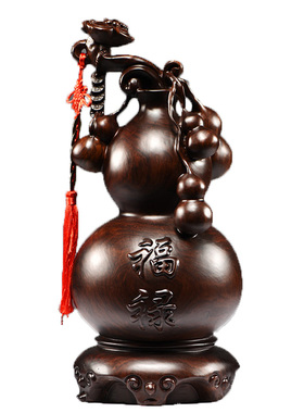 黑檀木雕葫芦福禄摆件实木质家居客厅电视柜送礼装饰品雕刻工艺品