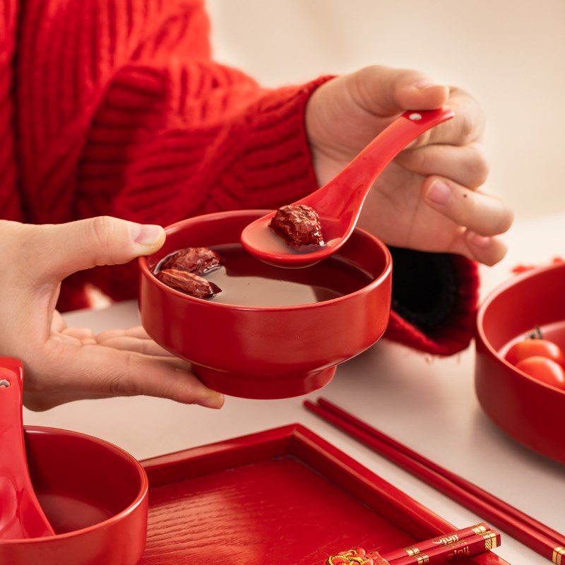 唐呈结婚陶瓷碗筷勺套装一对女方喜陪嫁专用敬茶杯新婚庆用品大全