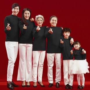 一家四六口家居服拍照套裝 古風家庭照親子攝影服裝 過年影樓新中式