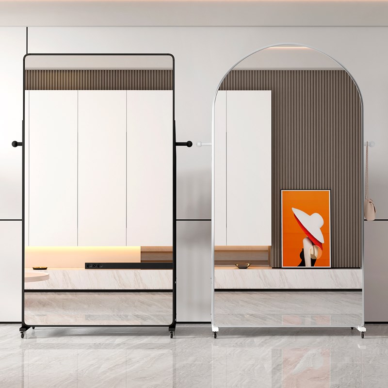 移动全身镜衣帽架鞋架二合一穿衣镜家用客厅衣架带镜子可旋转衣架