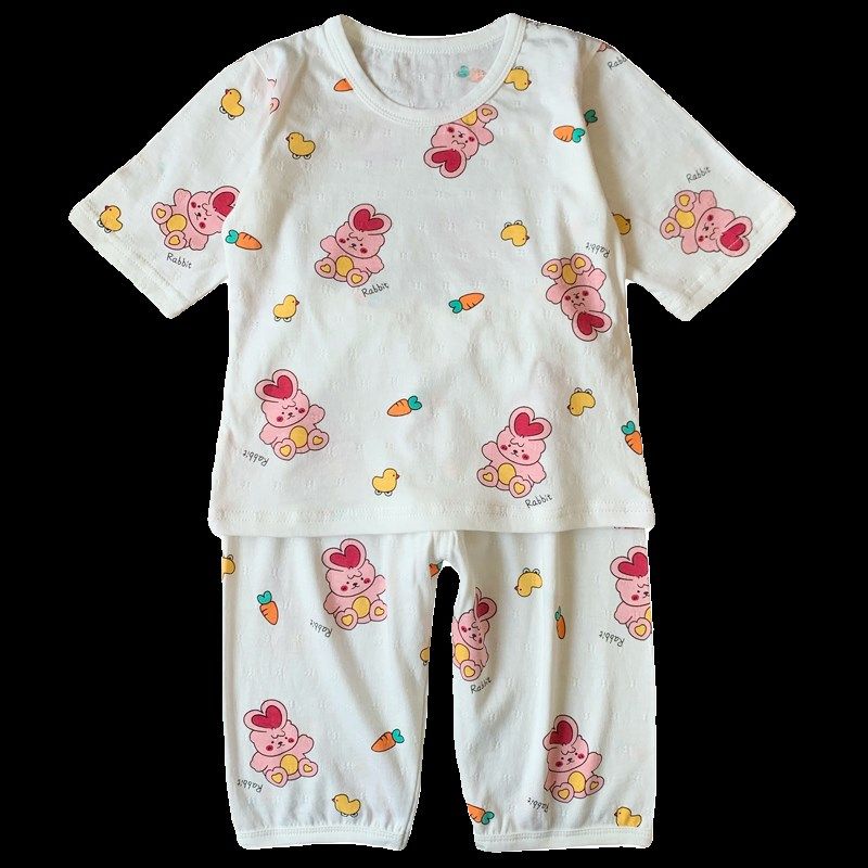儿童纯棉睡衣夏季薄款女童空调服七分袖宝宝家居服婴儿春夏天男童