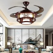 新中式 风扇灯吊扇灯古典实木隐形餐厅客厅吊灯仿古中国风吊扇一体