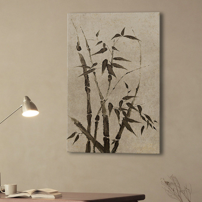 新中式竹子挂画水墨梅花桃花花卉侘寂禅意客厅民宿酒店茶室装饰画