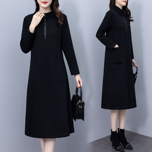 冬季新款加绒加厚妈妈连衣裙女高端大气过膝保暖打底裙显瘦遮肚子