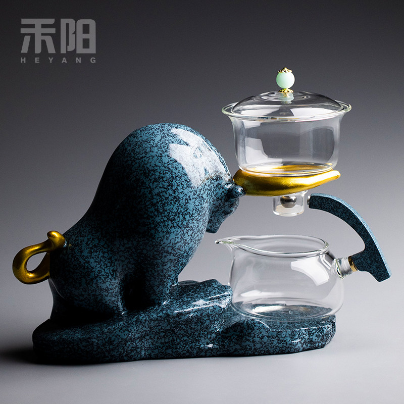 禾阳 牛气冲天自动茶具家用陶瓷玻璃半全自动茶具懒人泡茶器套装