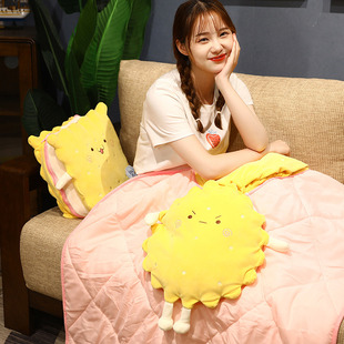 卡通饼干车用折叠抱枕被子两用冬季 加厚空调被办公室午睡毯子四季