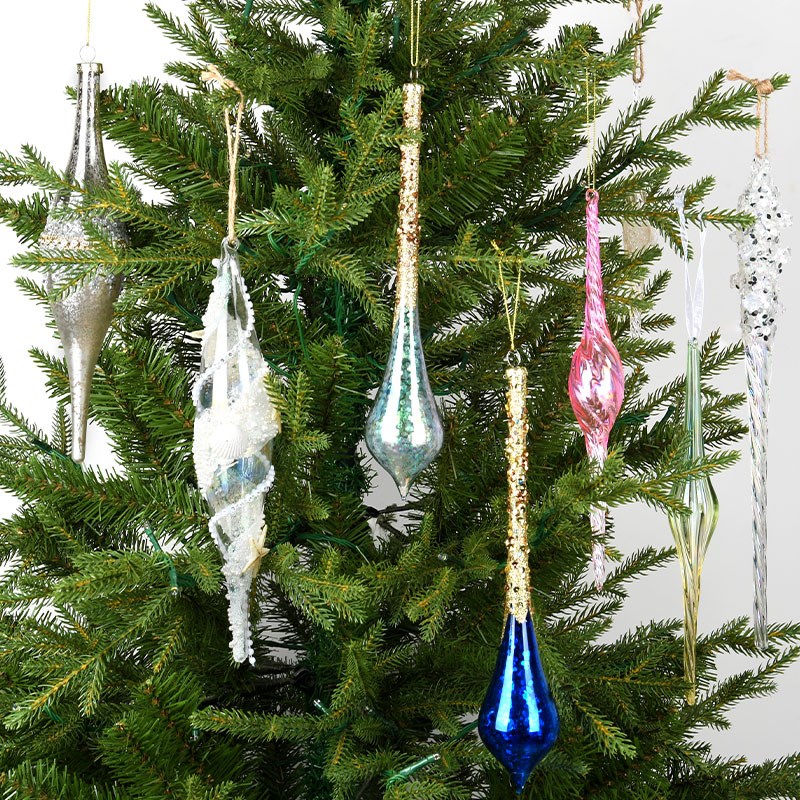圣诞装饰品20-30CM玻璃彩色冰条吊饰挂件圣诞树场景布置水滴挂件