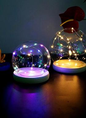 直销新款手办玻璃罩火树银花彩光灯串永生花模型展示盒桌面LED玻