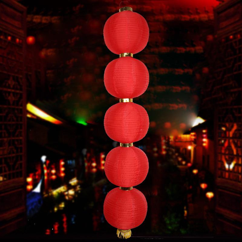 新款直销年货连串大红圆灯笼串防雨绸布折叠红灯笼五连串灯笼小灯
