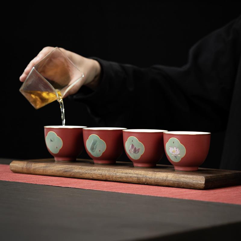 新款直销窑变宫墙红四荷迎新礼盒装主人杯陶瓷茶杯品茗杯随手礼品