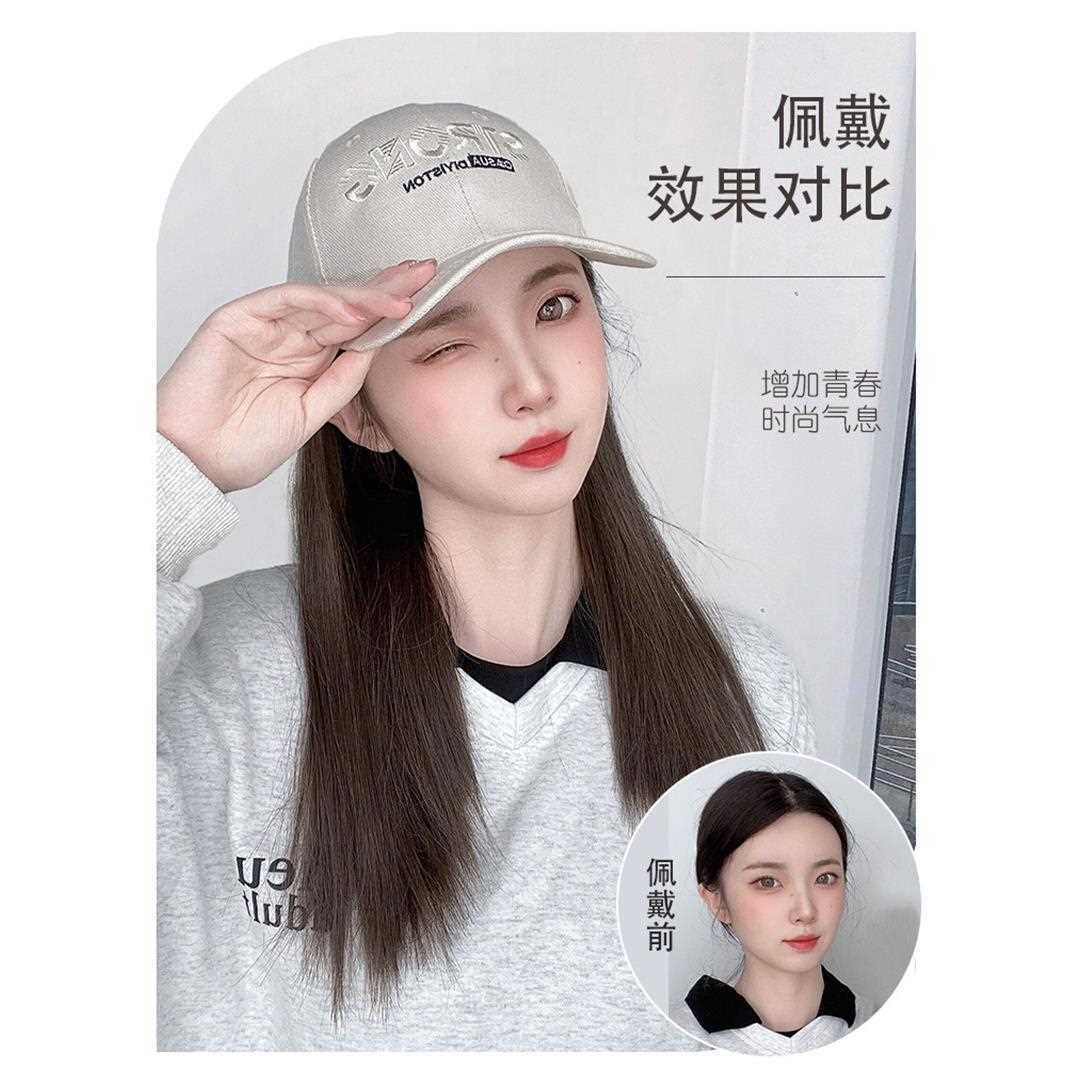 新款直销假发女长发鸭舌帽子假发一体女夏天时尚中长直发仿真发自