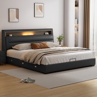 布雷尔奶油风床简约多功能床主卧高箱储物床双人齐边大床