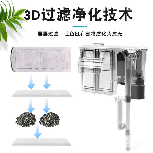 鱼缸过滤器三合一壁挂式净水器大中小型鱼缸过滤充氧静音水循环泵