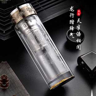 直销新款龙图案茶杯高硼硅玻璃水杯茶水分离耐高温防爆玻璃杯水杯