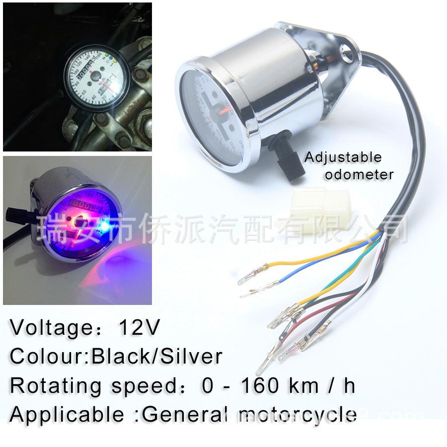 直销新款跨境改装摩托车复古仪表里程表码表机械车速 LED灯指示远
