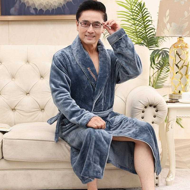 新款直销珊瑚绒睡袍男秋冬季加绒加厚法兰绒中长款中老年爸爸大码