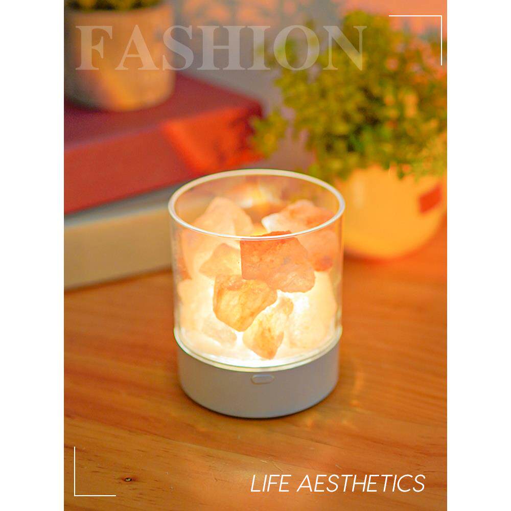 直销新款盐灯小夜灯卧室睡眠灯充电台灯床头创意装饰喜马拉雅矿石