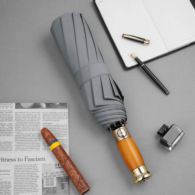 直销新款全自动轻奢木柄太阳伞雨伞超大男士商务三折叠广告礼品雨