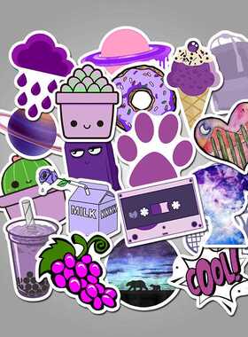 直销新款50张入紫色小清新卡通涂鸦贴纸行李箱水杯滑板冰箱防水贴