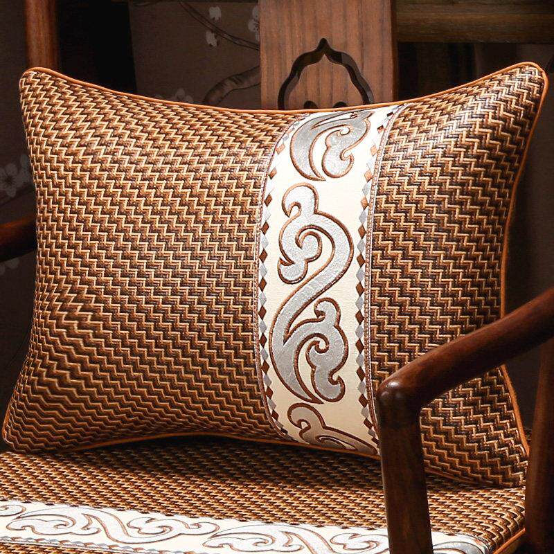 夏季款中式腰枕靠垫沙发客厅藤席靠枕腰枕长方形靠背垫套含芯定制