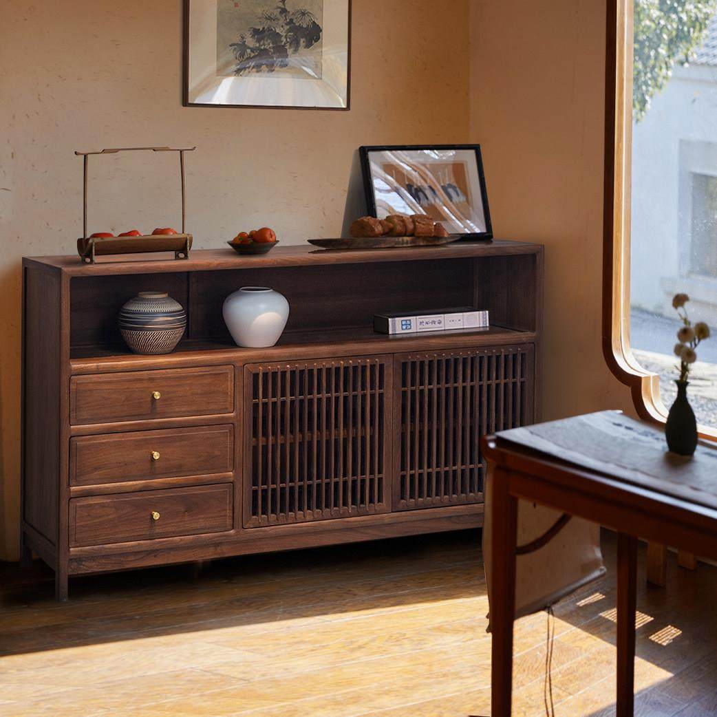 禅木新中式黑胡桃木实木餐边柜茶边柜柜展示柜茶架置物柜储物矮柜,住宅家具,餐边柜,淘宝优惠券,粉丝福利购,淘宝优惠卷