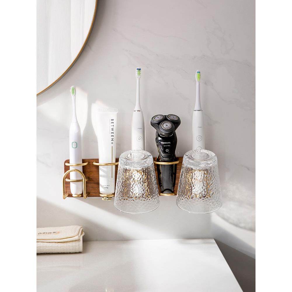 普通电动牙刷架浴室壁挂式储物架多功能免打孔可及豪华实木排水储