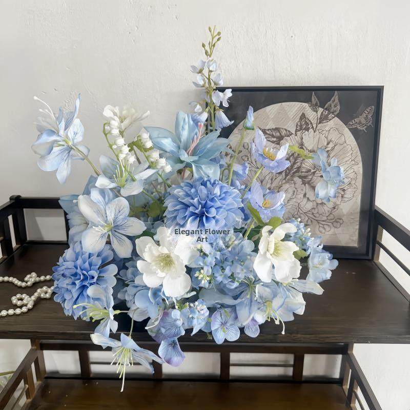 新中式蓝白色婚庆迎宾区背景插花家居装饰餐桌摆件造景ins风假花,家居饰品,仿真花/假花,淘宝优惠券,粉丝福利购,淘宝优惠卷