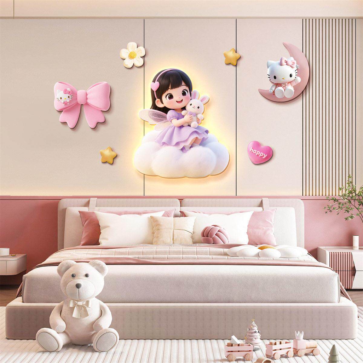 儿童房装饰画女孩粉色公主房卧室床头挂画LED灯画男孩宇航员壁画