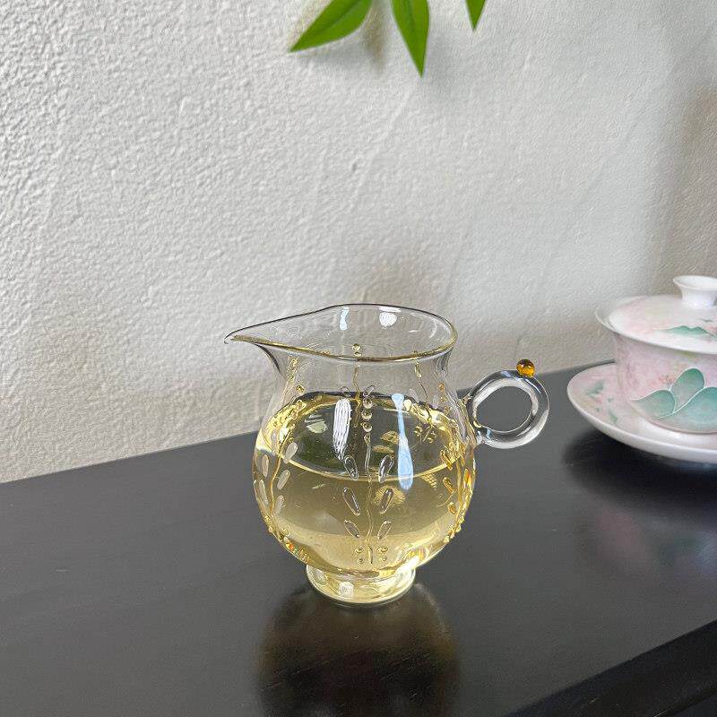 高硼硅立体紫藤花公道杯玻璃茶海分茶器茶漏一体过滤套装茶道配件