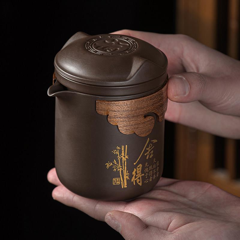 景德镇原矿紫砂茶壶茶水分离带内胆盖碗茶杯套装家用办公功夫茶具