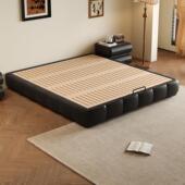 极简真皮实木无床头床主卧现代简约榉木排骨架床榻榻米齐边储物床