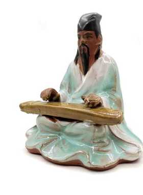 新款直销河北直销陶瓷人物假山吸水石上水石盆景摆件鱼缸摆件弹琴