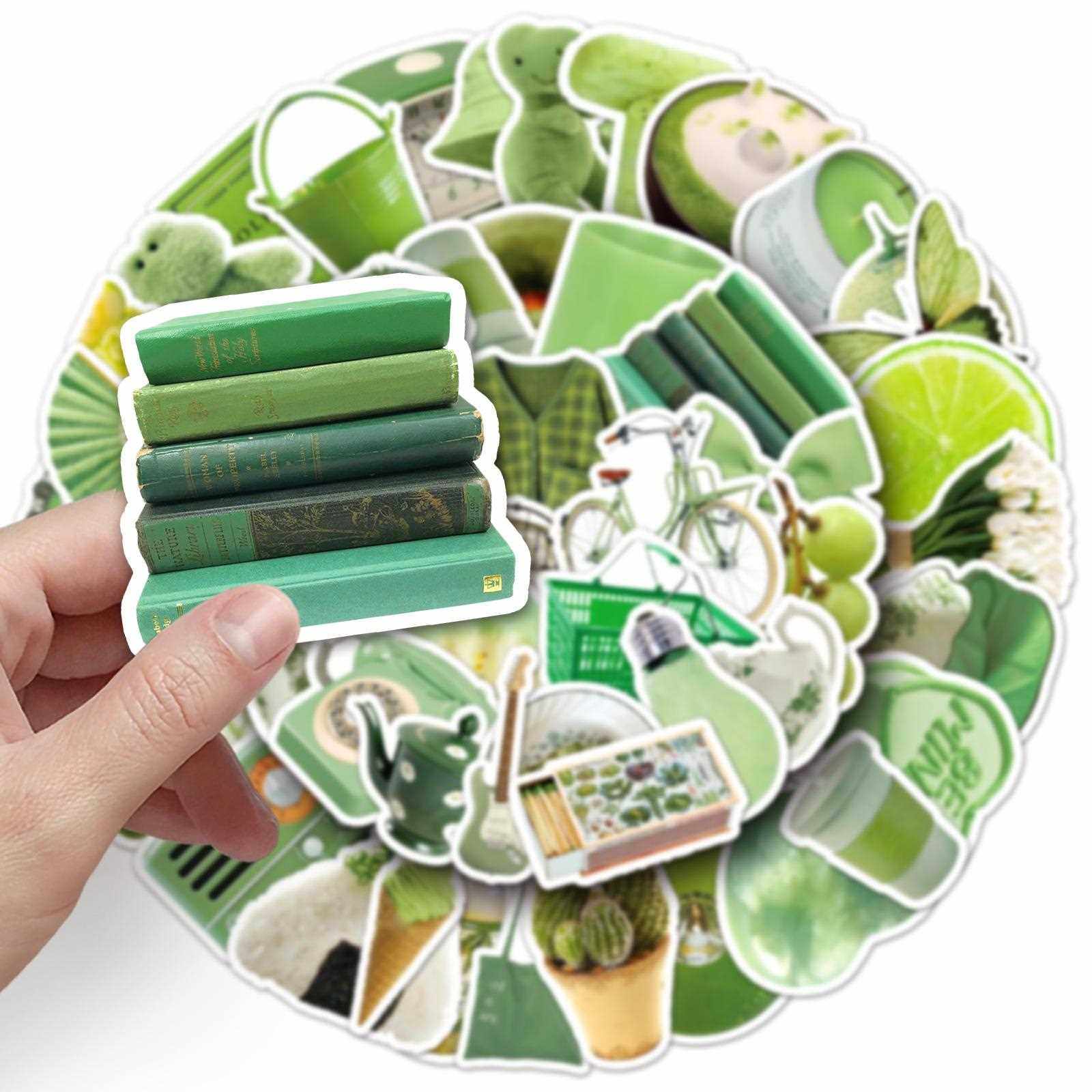 直销新款50张绿色ins风涂鸦贴纸个性小清新咕卡装饰手机壳行李箱