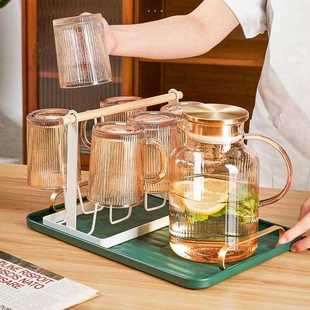 美式 直销新款 玻璃杯喝水杯子带把手茶杯客厅家用竖纹杯简约耐高温
