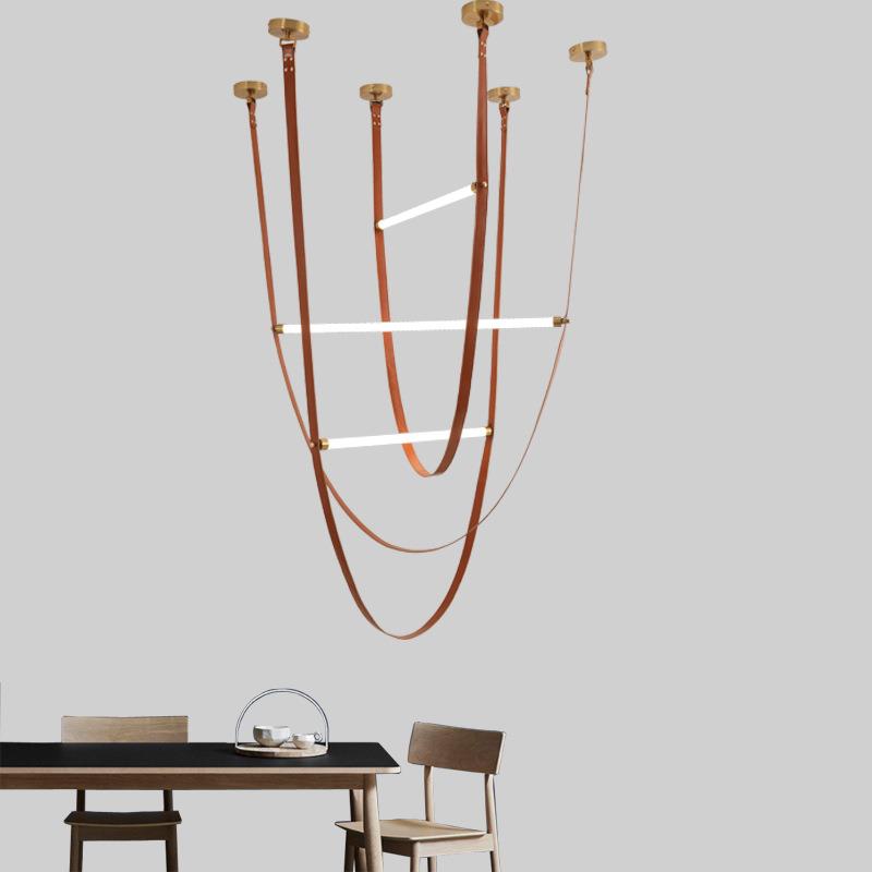 直销新款彩色皮革极简皮带吊灯展厅挑高吊灯复式别墅楼梯样板房客