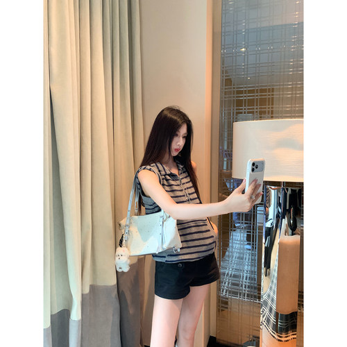 Joeyoo新款设计感纽扣口袋黑色阔腿短裤女夏高腰直筒显瘦西装热裤