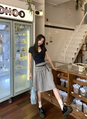 Joeyoo 西西弗斯 格子半身裙女夏季新款可两穿中长款吊带裙