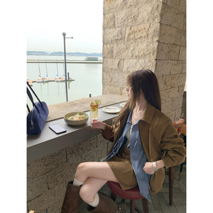 套装 棕色麂皮外套秋季 女皮衣夹克短裙两件套潮 jennie同款 Joeyoo